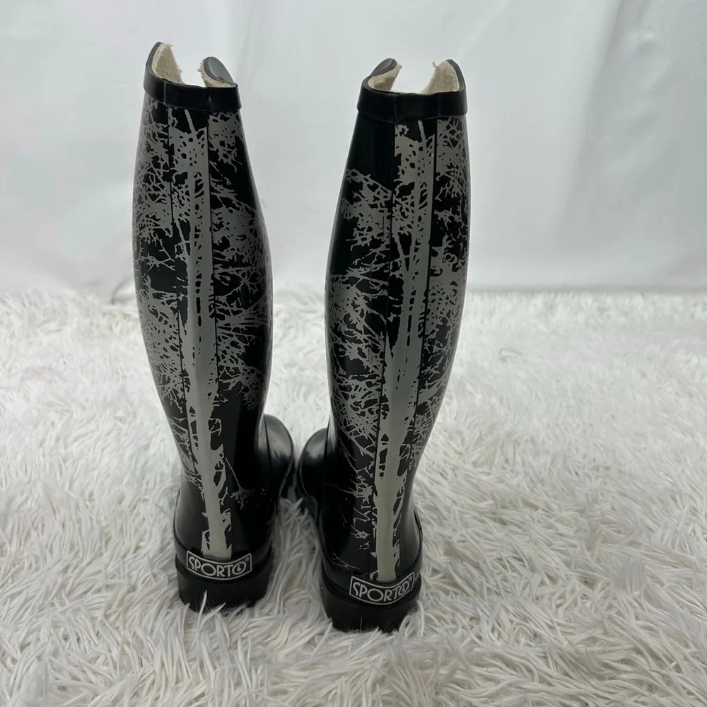 Sporto Rain Boots Womens 6 Black Wendy Mid Calf Tree Rainboot Rubber Waterproof